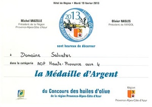 Médaille d’Argent Huile d’Olive de Haute Provence Mistral 2013