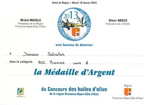 Médaille d’Argent Huile d’Olive de Provence 2013
